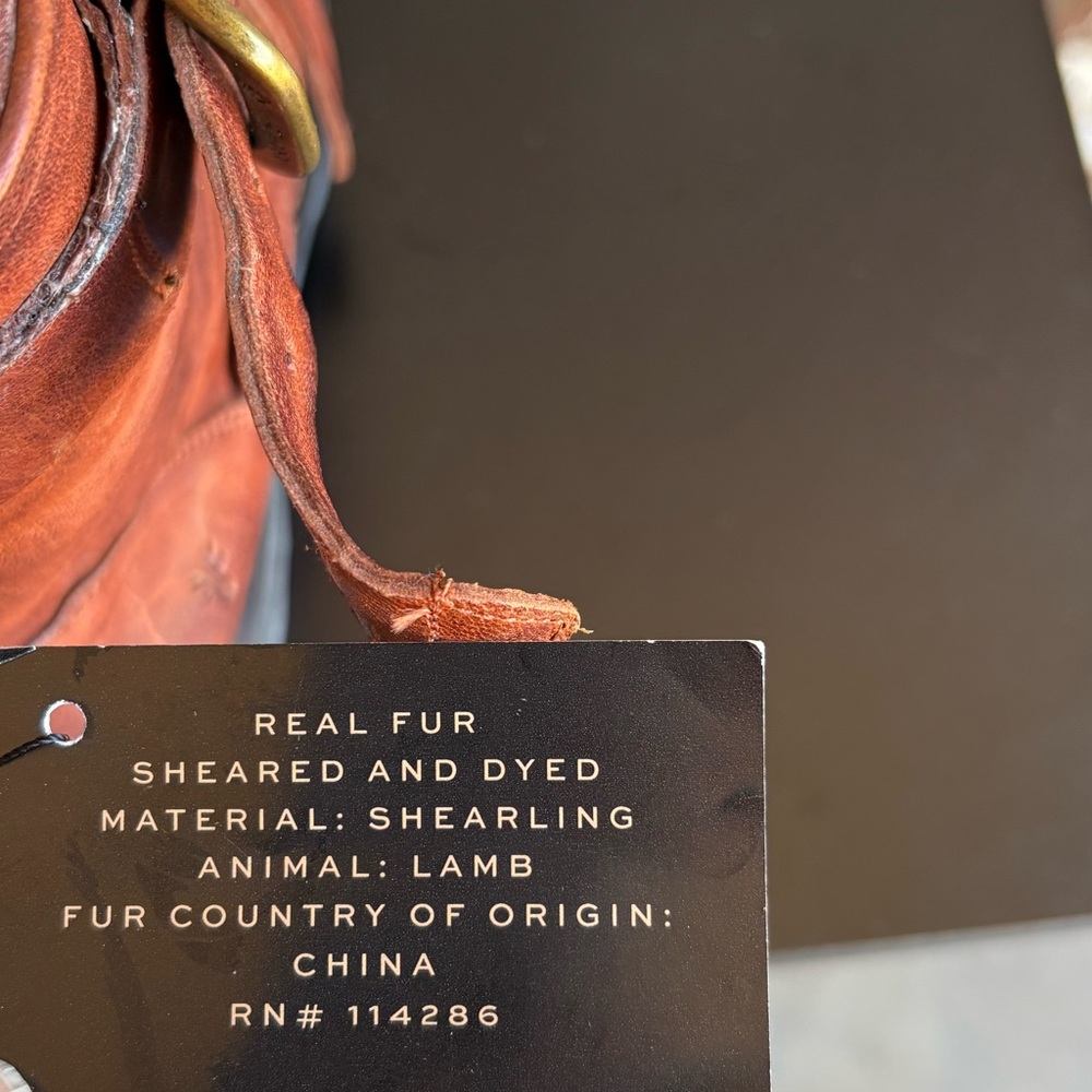 Frye Vanessa Tanker Real Fur Shearling Cognac Leather Short Boots Size 6.5 NWT - Picture 7 of 16